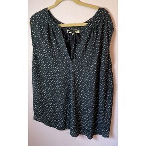 Loft Plus Navy Blue Floral Sleeveless Flowy Romantic‎ Top Blouse Size 24
